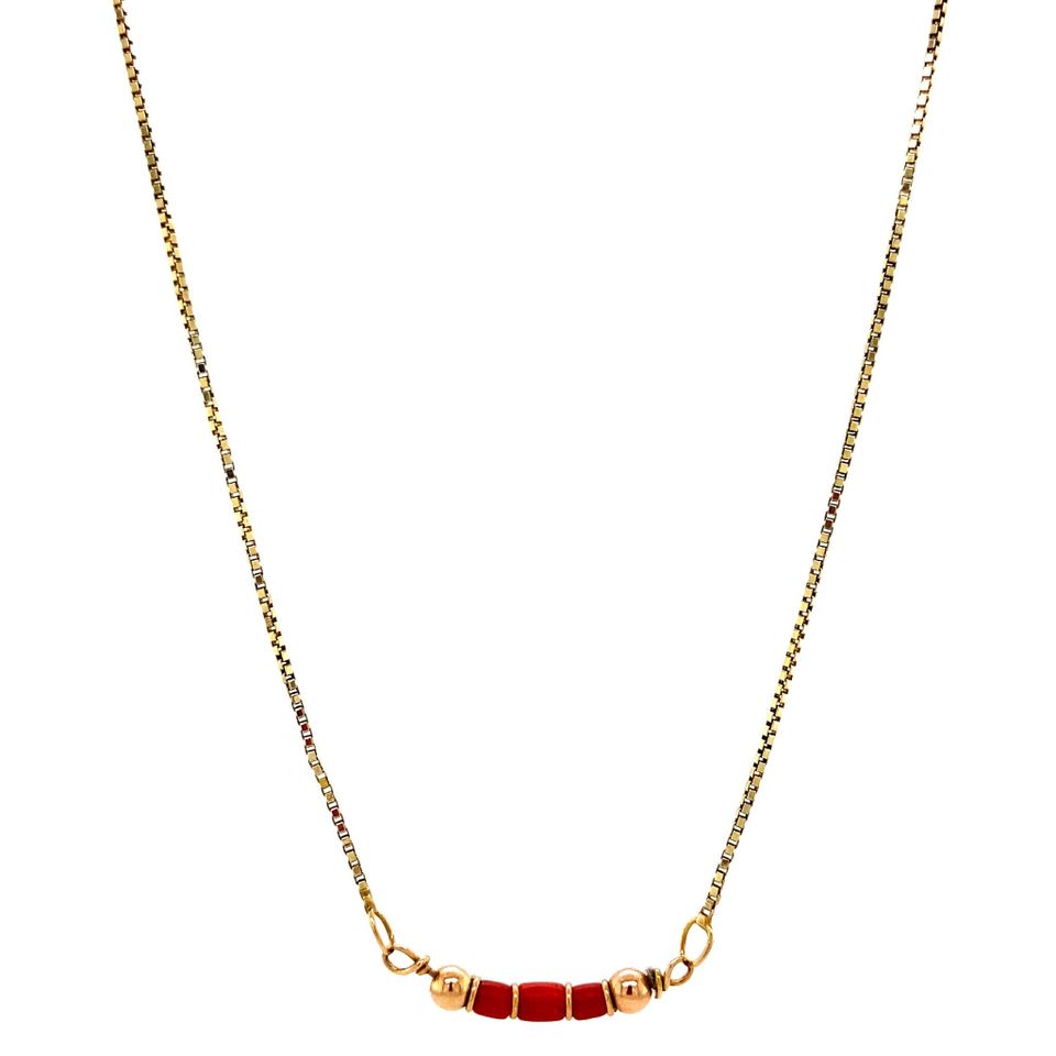 Vintage 14K Gold Necklace Venetian with Red Coral Pendant 42 cm