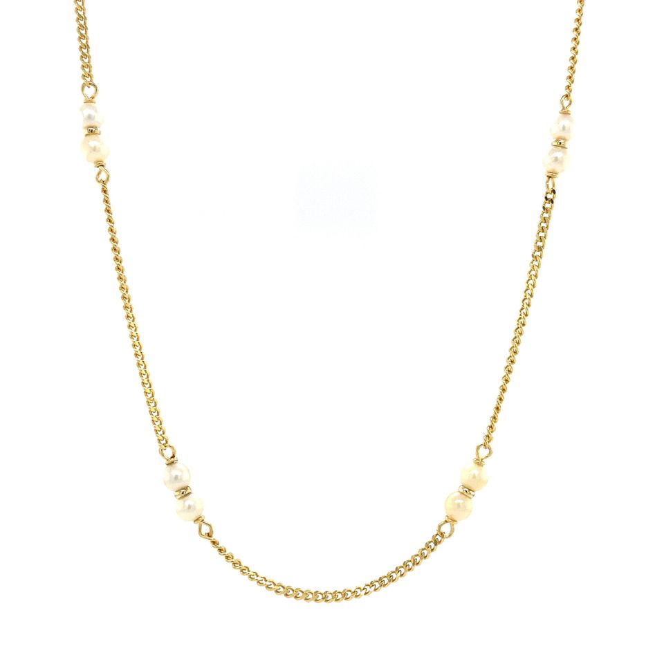 Vintage 14K Gold Necklace Curb with Pearl