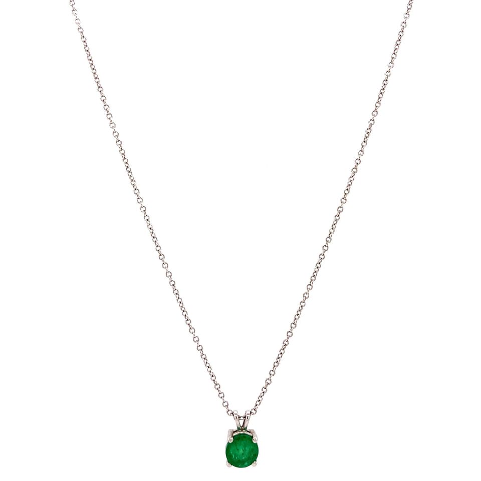 Vintage 18K White Gold Necklace with Pendant with Emerald 42.5 cm