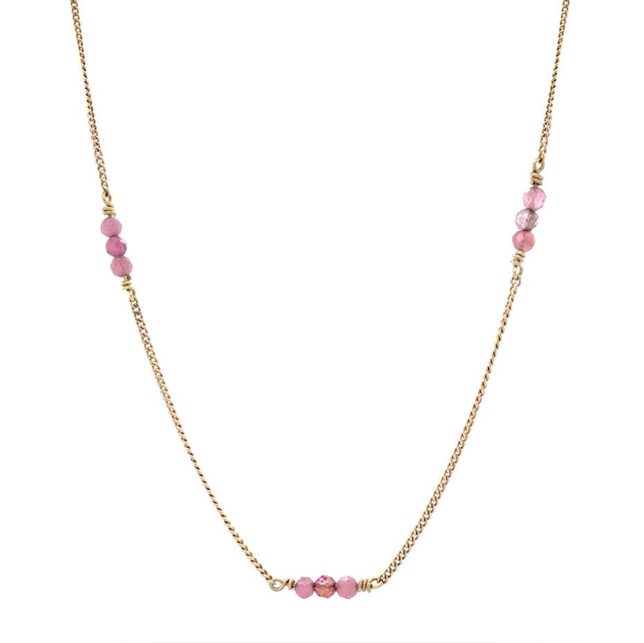 Vintage 14K Gold Curb Necklace with Rose Quartz