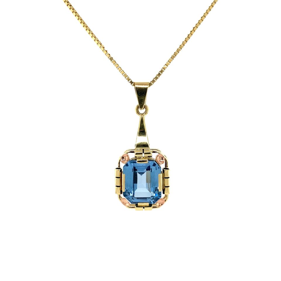 Vintage 14K Gold Necklace with Pendant with Blue Spinel 45 cm