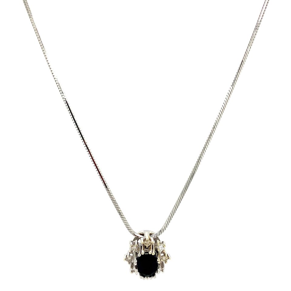 Vintage 14K White Gold Necklace Slang with Pendant with Sapphire and Diamond 43 cm