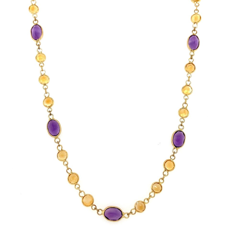 Vintage 18K Gold Necklace with Amethyst and Citrine 41 cm