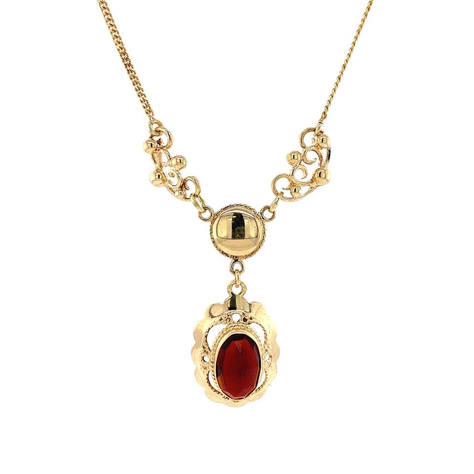 Vintage 14K Gold Fancy Necklace with Garnet 42 cm