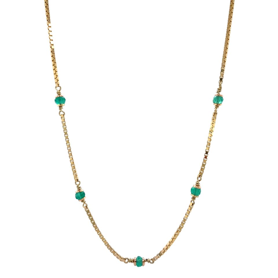 Vintage 14K Gold Venetian Necklace with Green Onyx
