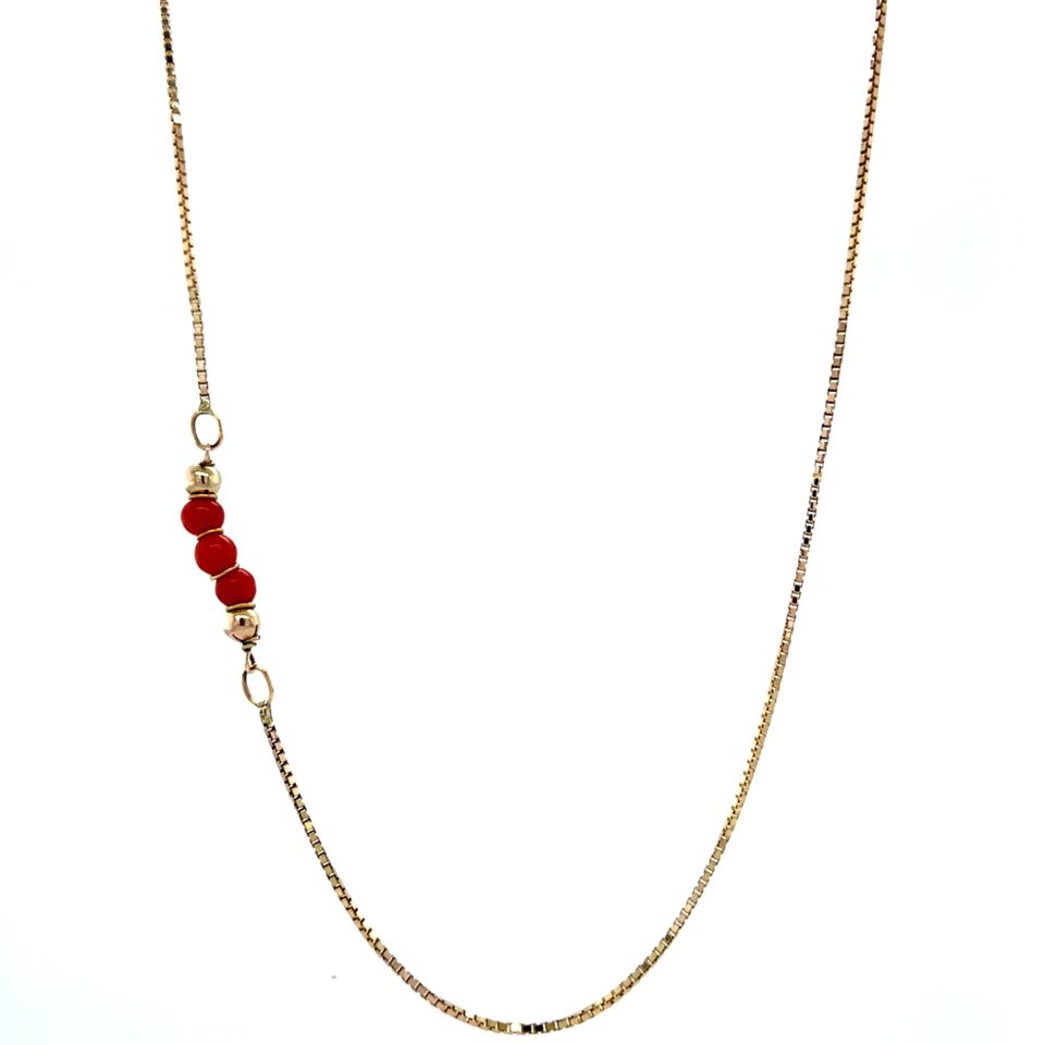 Vintage 14K Gold Necklace with Red Coral
