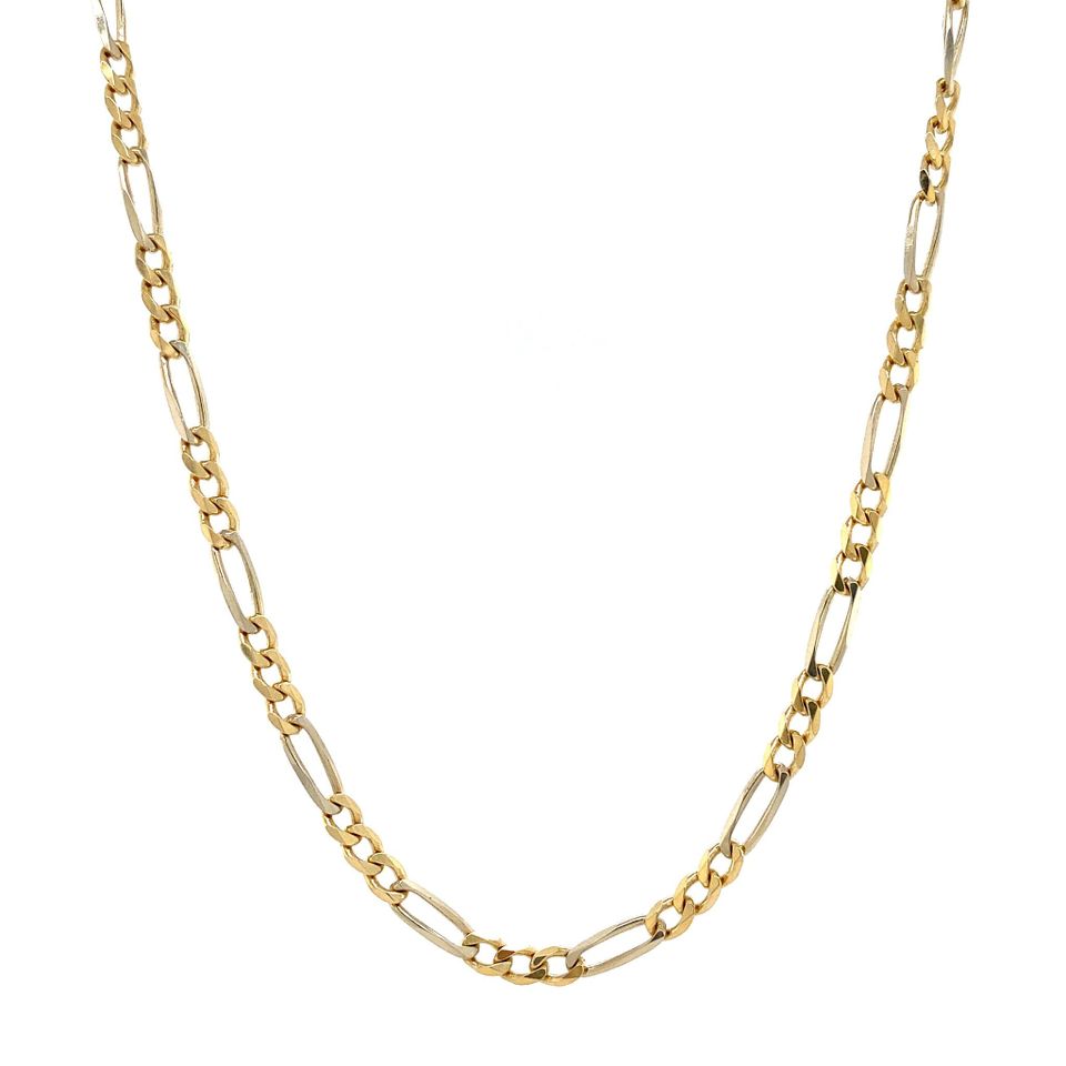 Vintage 14K Two Tone Gold Necklace Figaro 51 cm