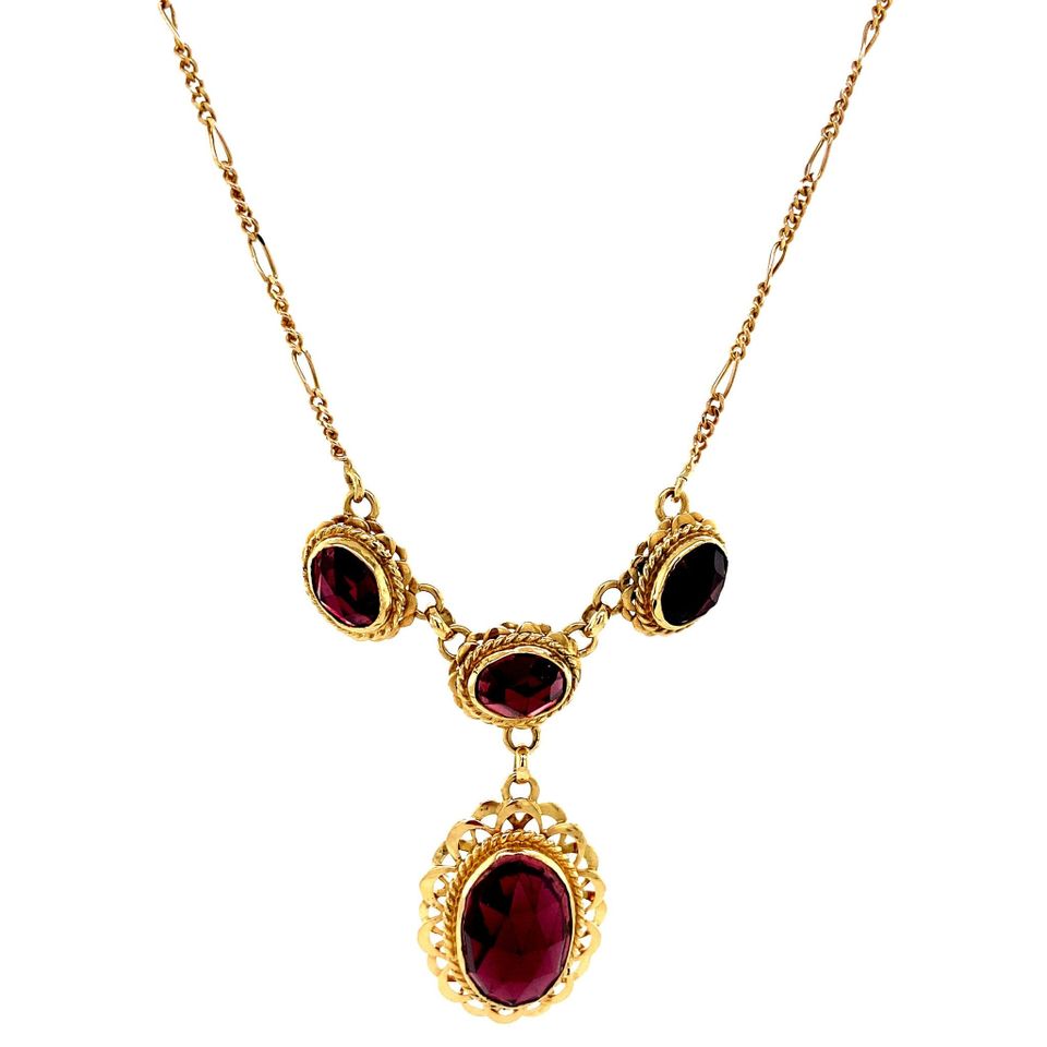 Vintage 14K Gold Necklace Figaro with Pendant with Garnet 41 cm