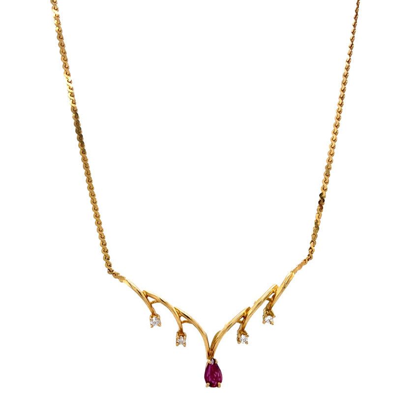 Vintage 18K Gold Necklace with Ruby and Diamond