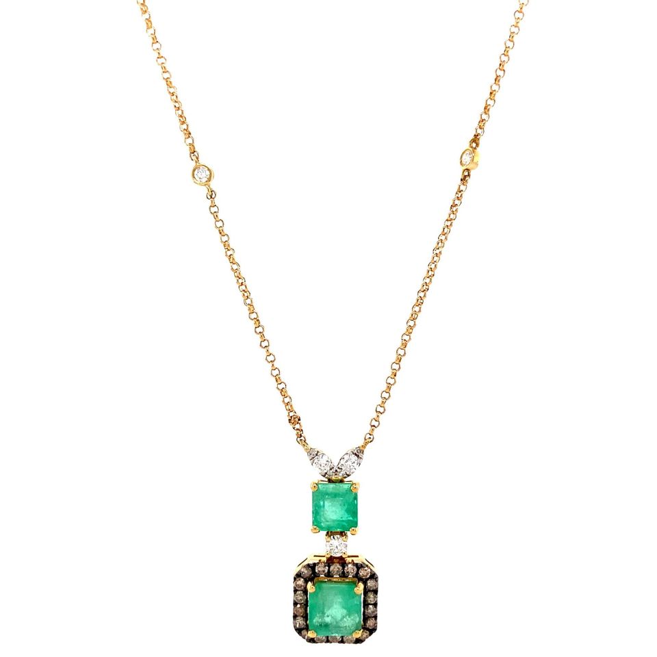 Vintage 18K Gold Necklace with Emerald and Diamond 44 cm