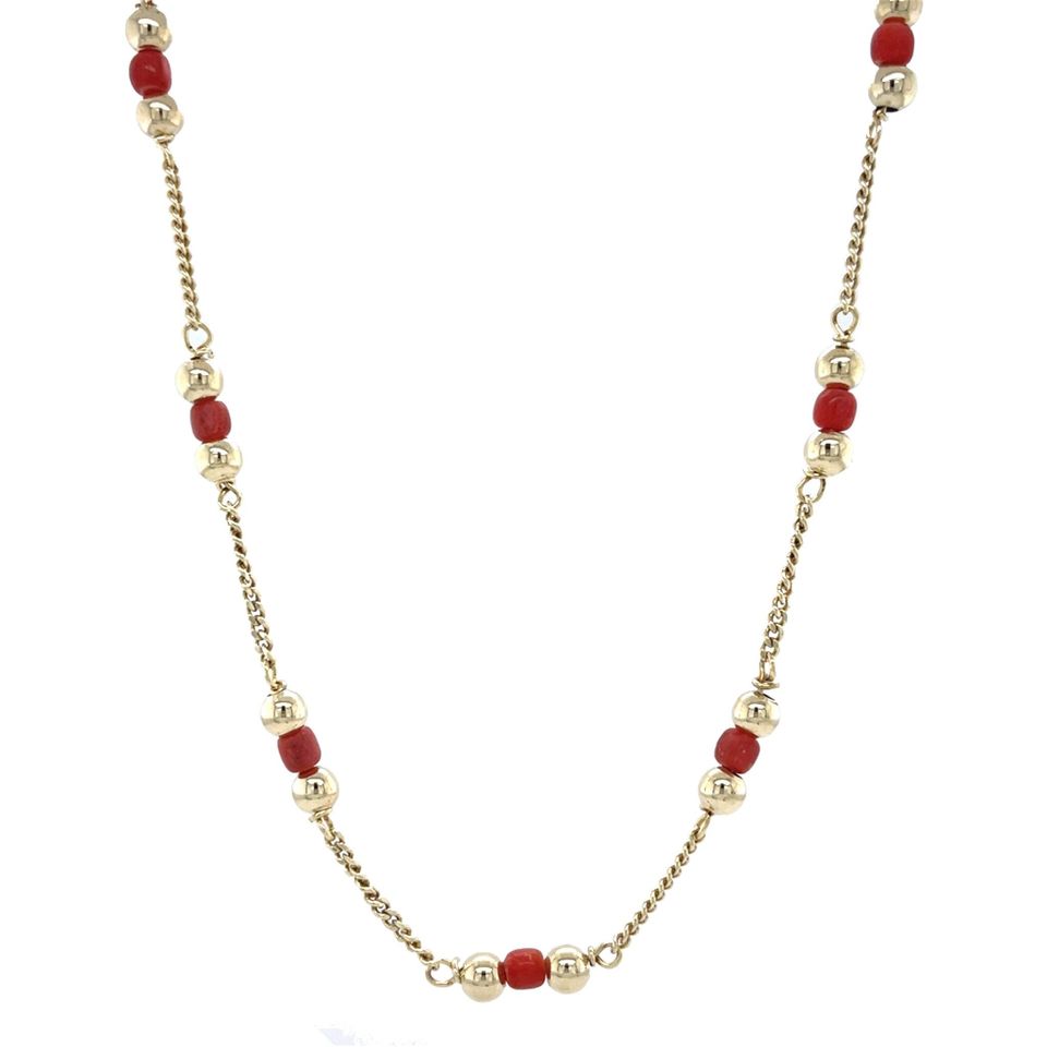 Vintage 14K Gold Curb Necklace with Red Coral