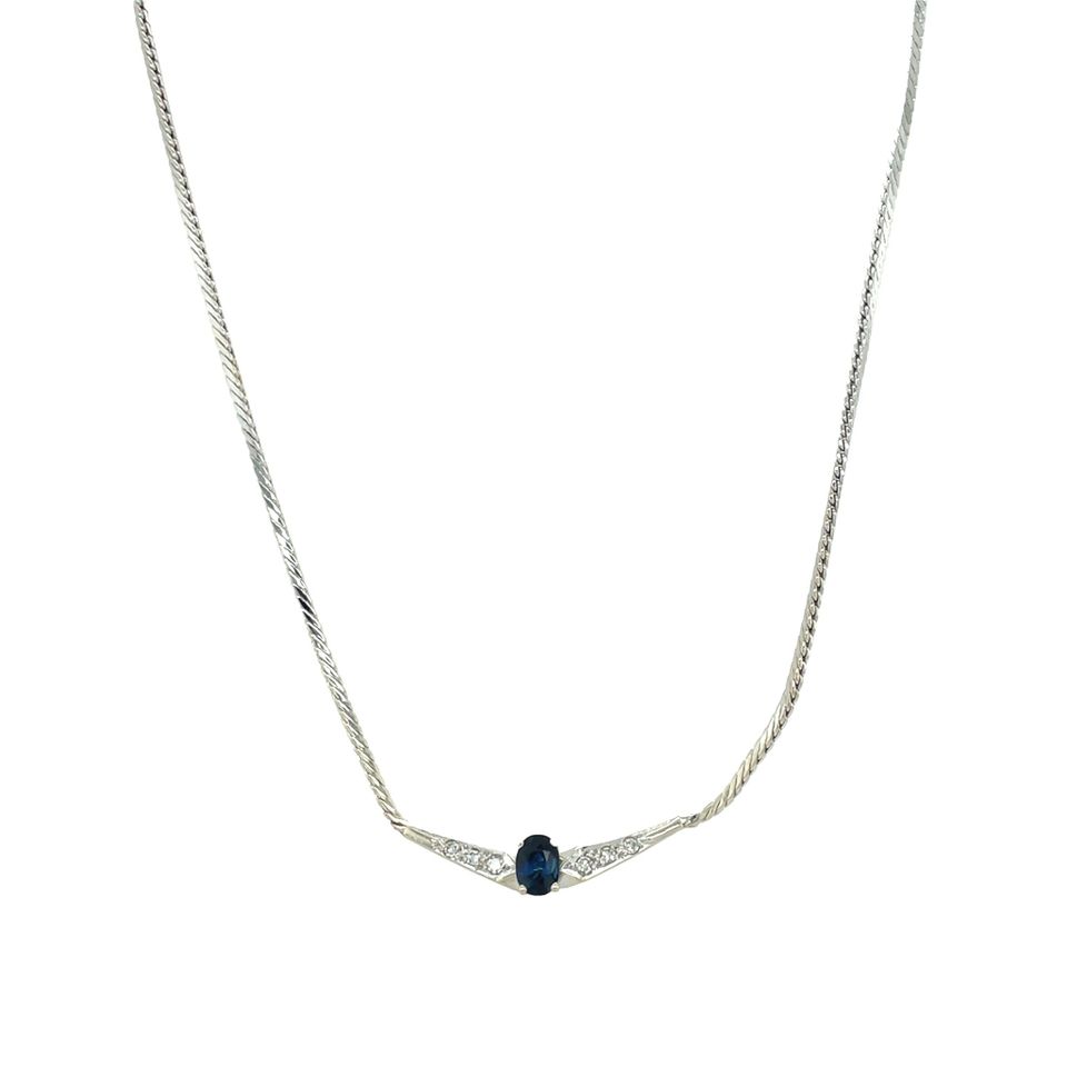 Vintage 14K White Gold Necklace with Sapphire and Diamond
