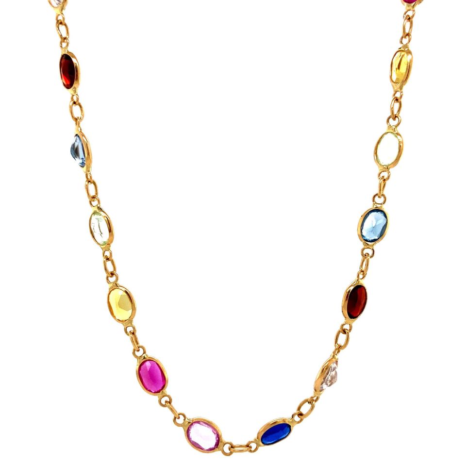 Vintage 18K Gold Necklace with Spinel, Sapphire, Ruby and Garnet