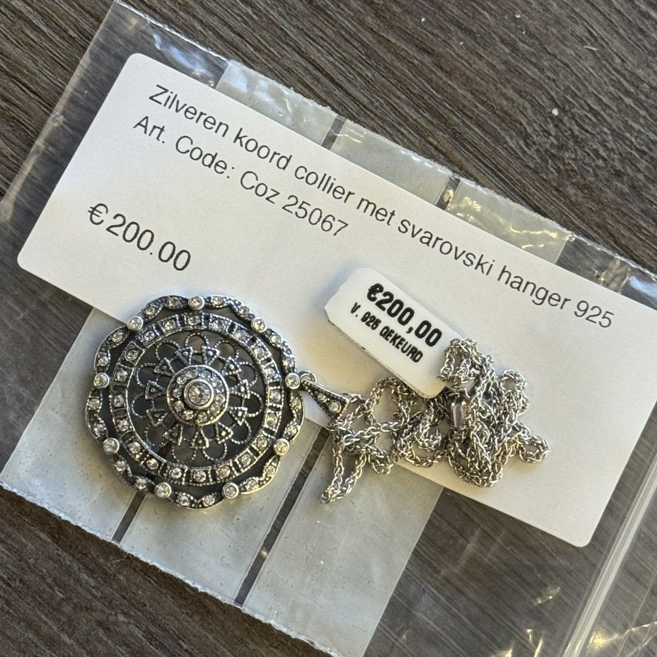Vintage Sterling Silver Rope Necklace with Svarovski Pendant