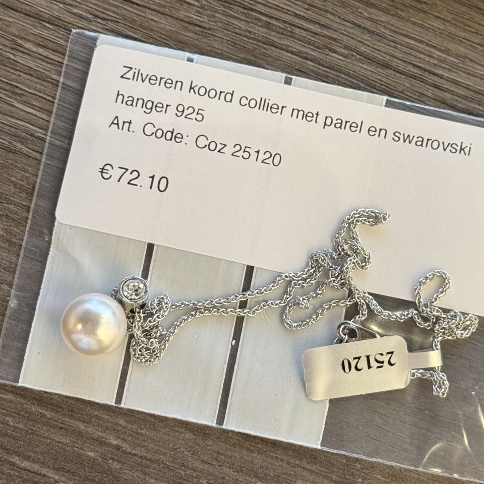 Vintage Sterling Silver Rope Necklace with Pearl and Swarovski Pendant