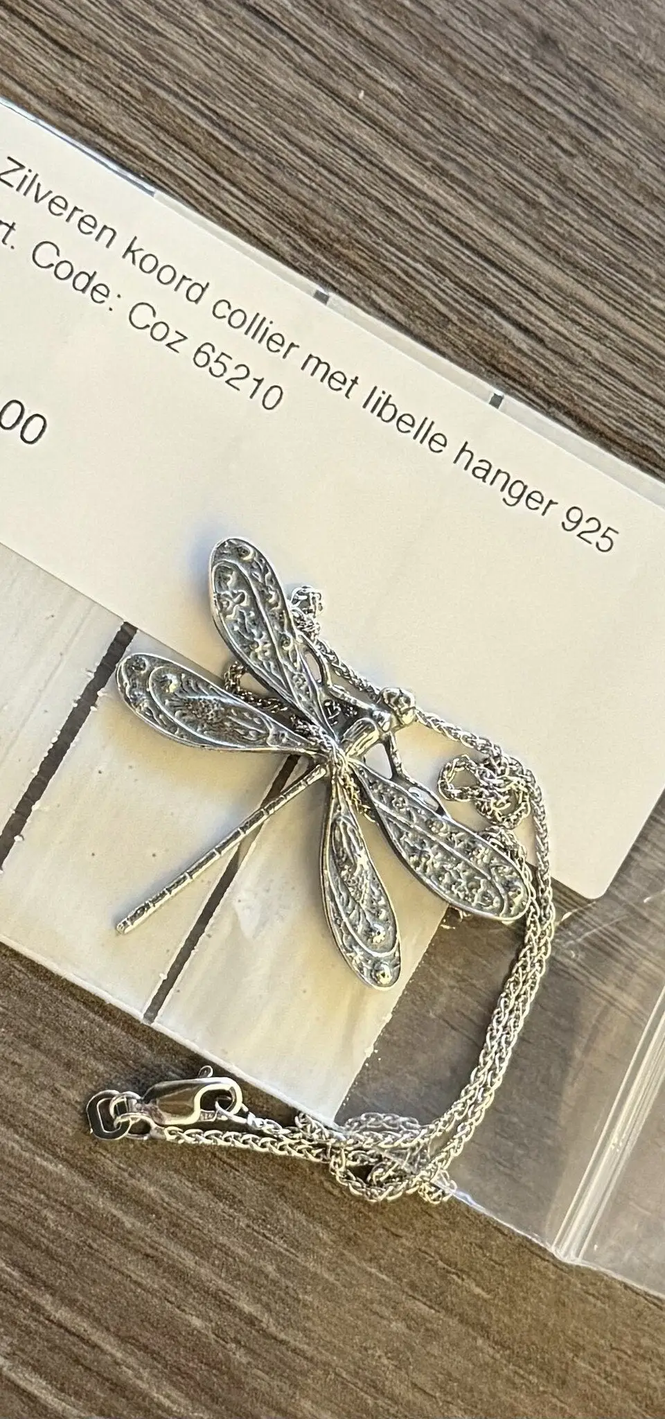 Vintage Sterling Silver Rope Necklace with Dragonfly Pendant