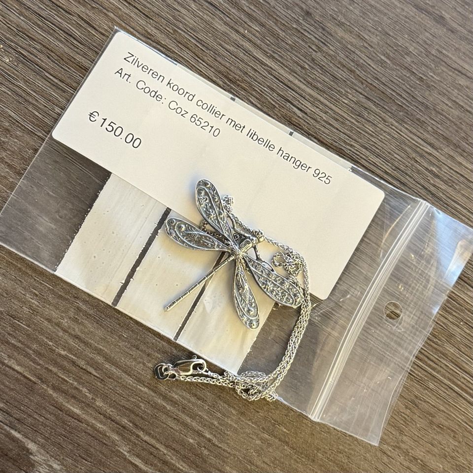 Vintage Sterling Silver Rope Necklace with Dragonfly Pendant