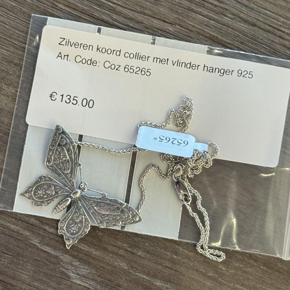 Vintage Sterling Silver Rope Necklace with Butterfly Pendant