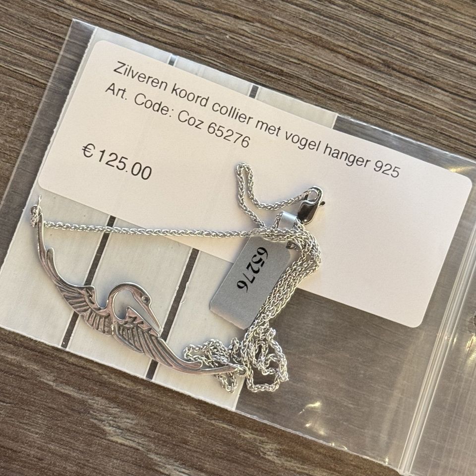 Vintage Sterling Silver Rope Necklace with Vogel Pendant