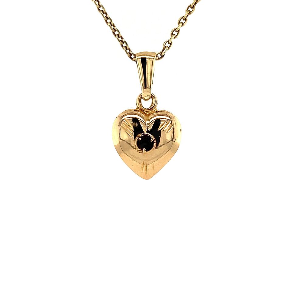 Vintage 18K Gold Pendant Heart with Glass Stone