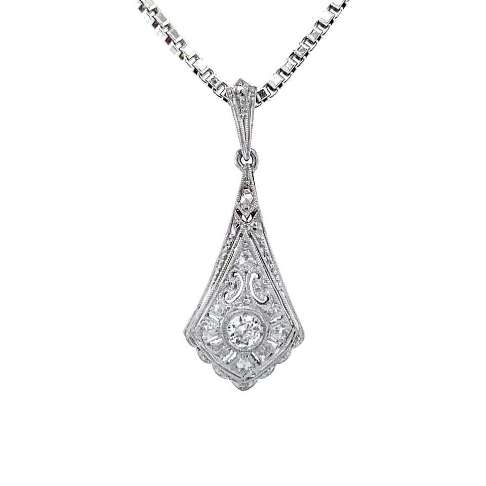 Vintage 14K White Gold Pendant with Diamond