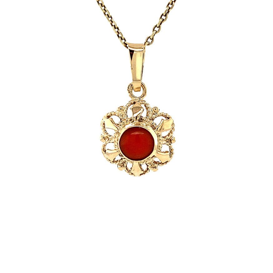 Vintage 14K Gold Pendant with Red Coral