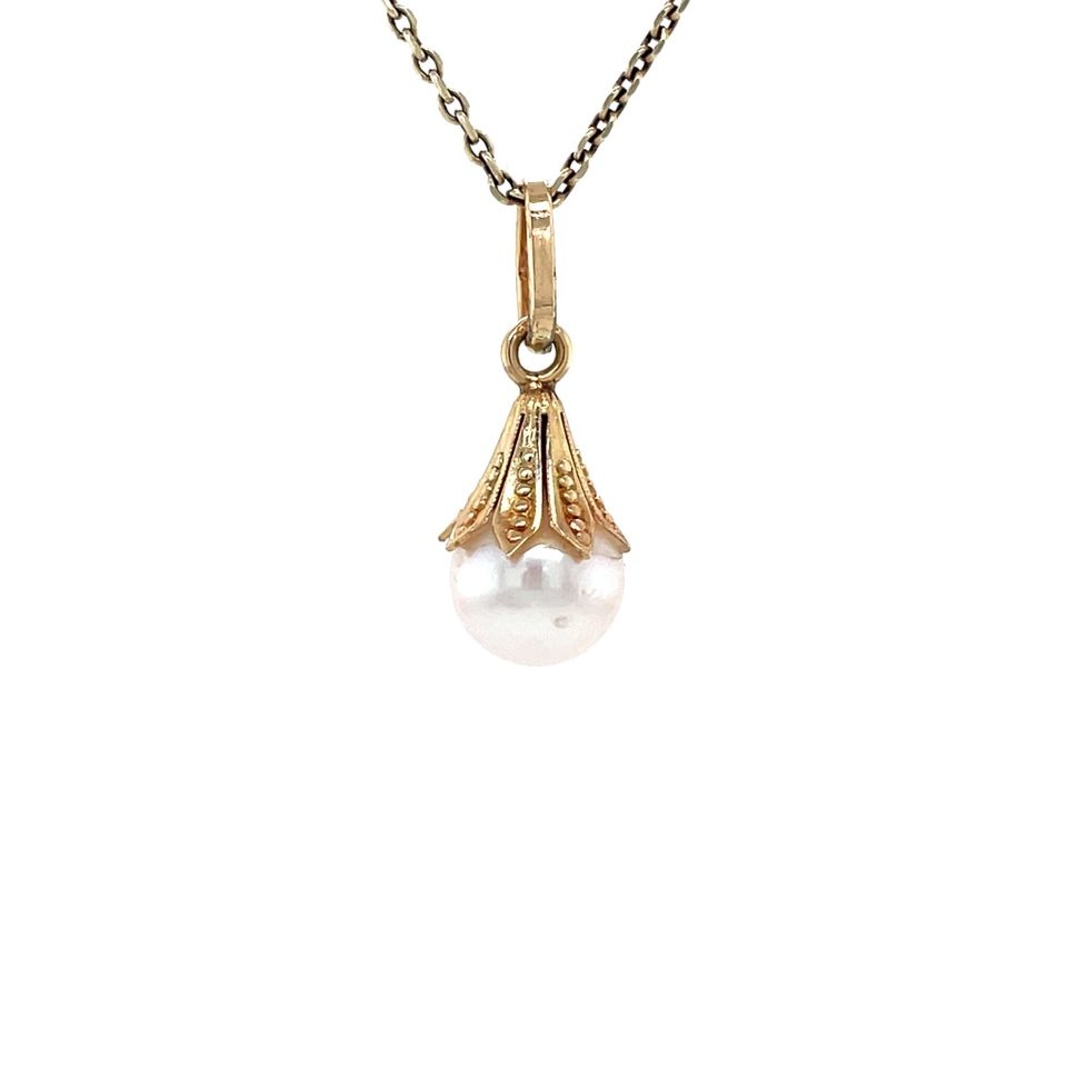 Vintage 14K Gold Pendant with Pearl