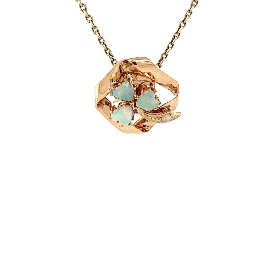 Vintage 14K Rose Gold Pendant with Opal and Pearl