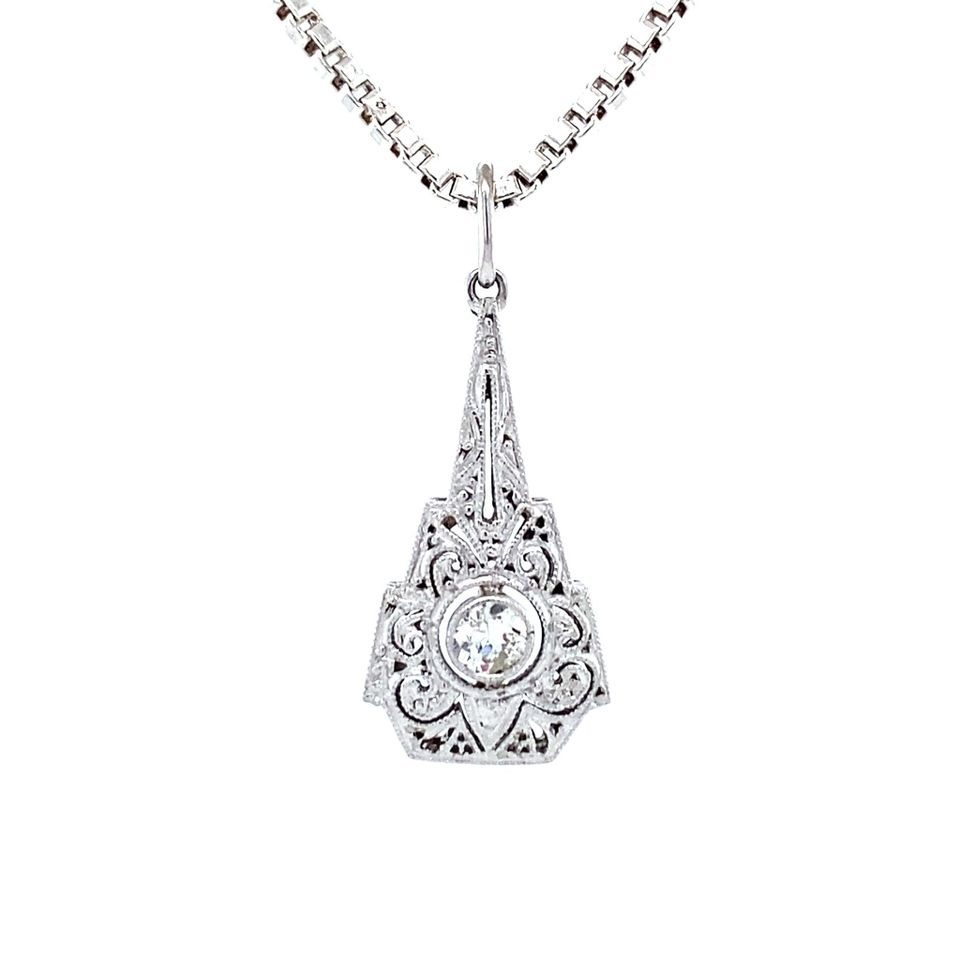Vintage Sterling Silver Pendant with Diamond