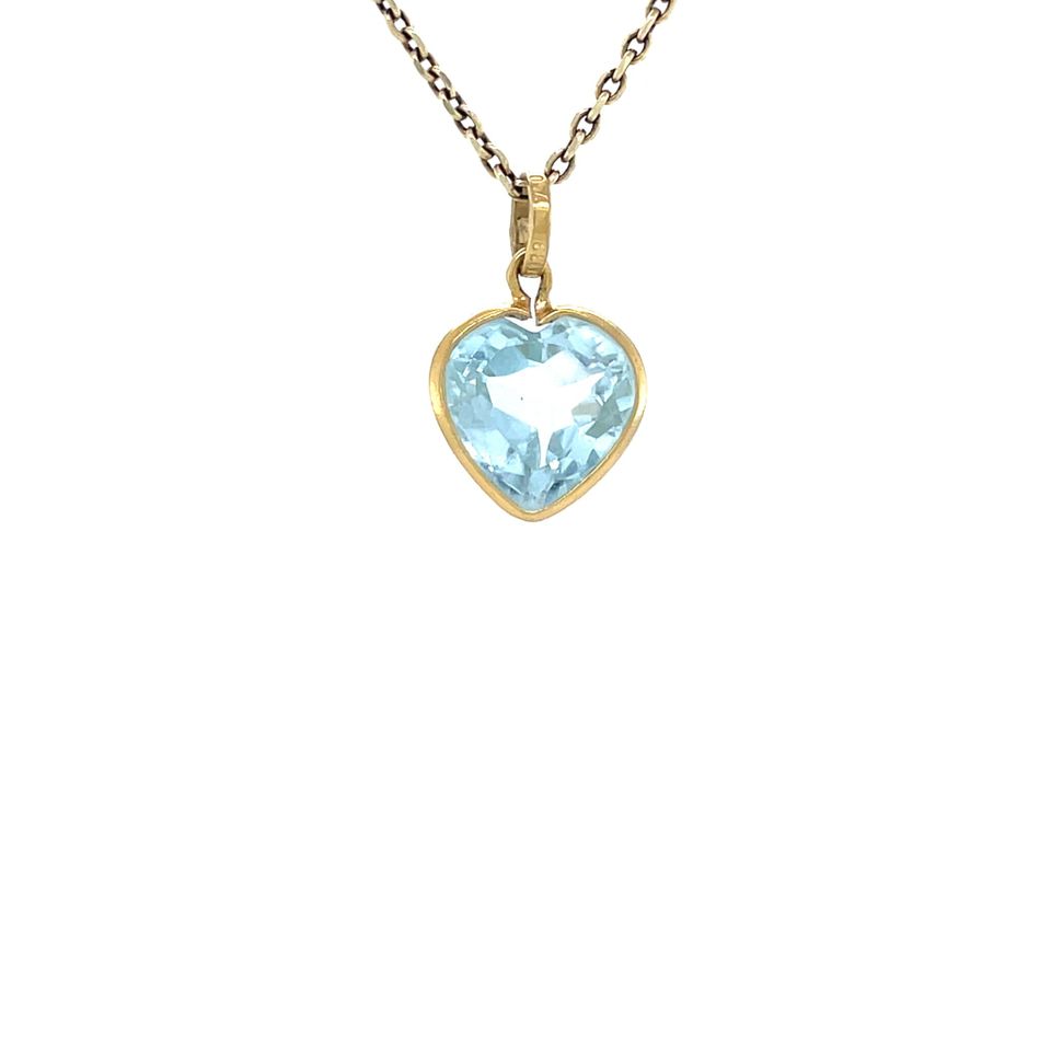 Vintage 18K Gold Heart Pendant with Topaz