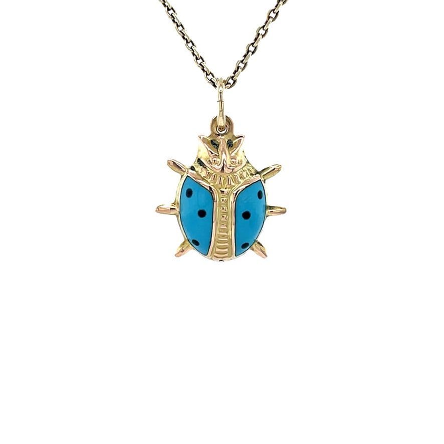 Vintage 14K Gold Lieveheersbeestje Pendant with Enamel