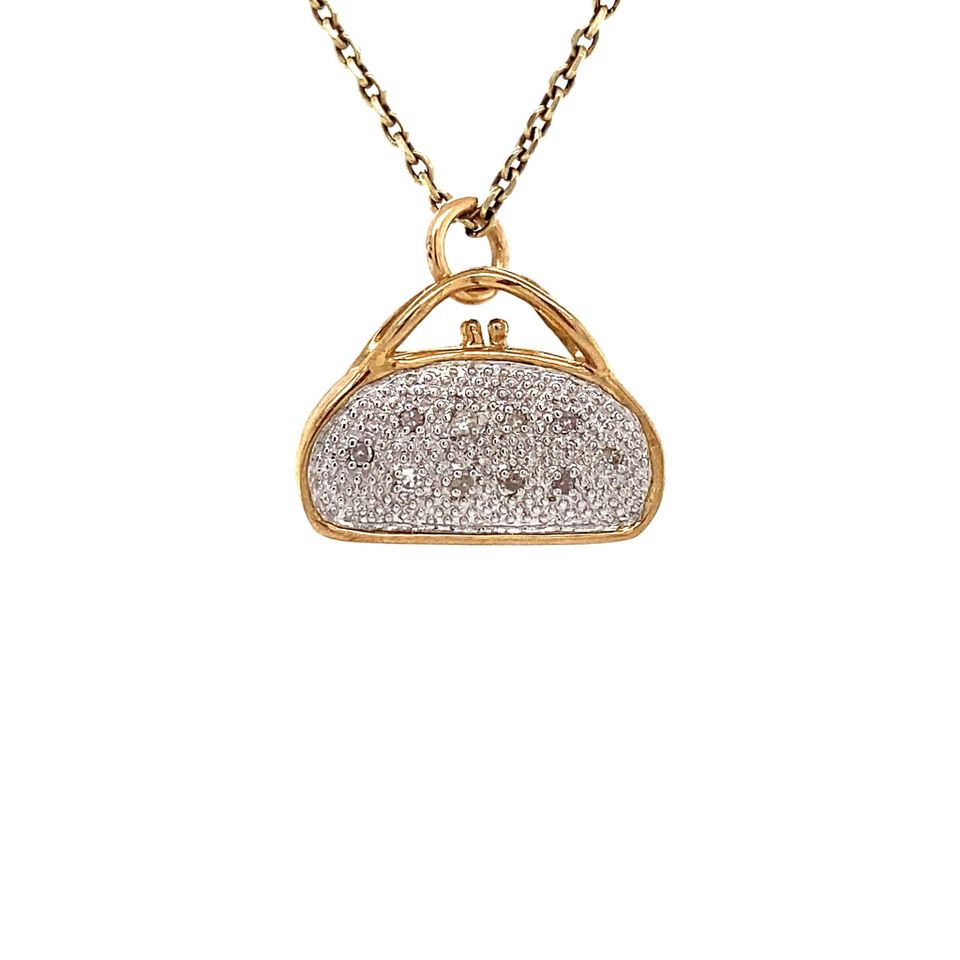 Vintage Two Tone Handbag 9K Gold Pendant with Diamond