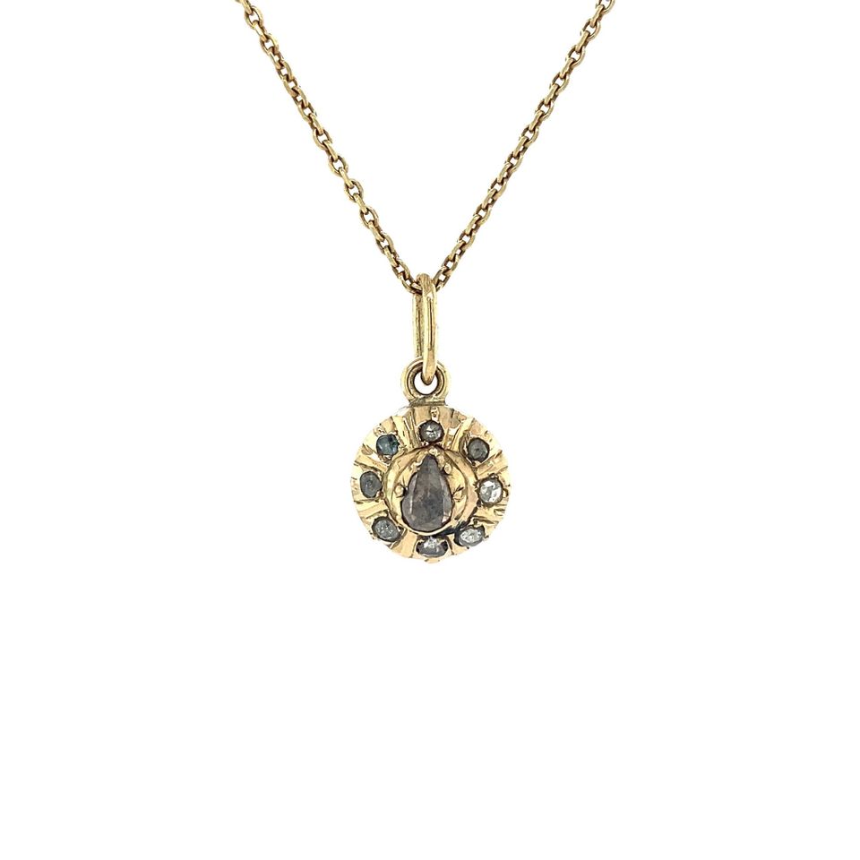 Vintage 14K Gold Cluster Pendant with Rose Cut Diamond