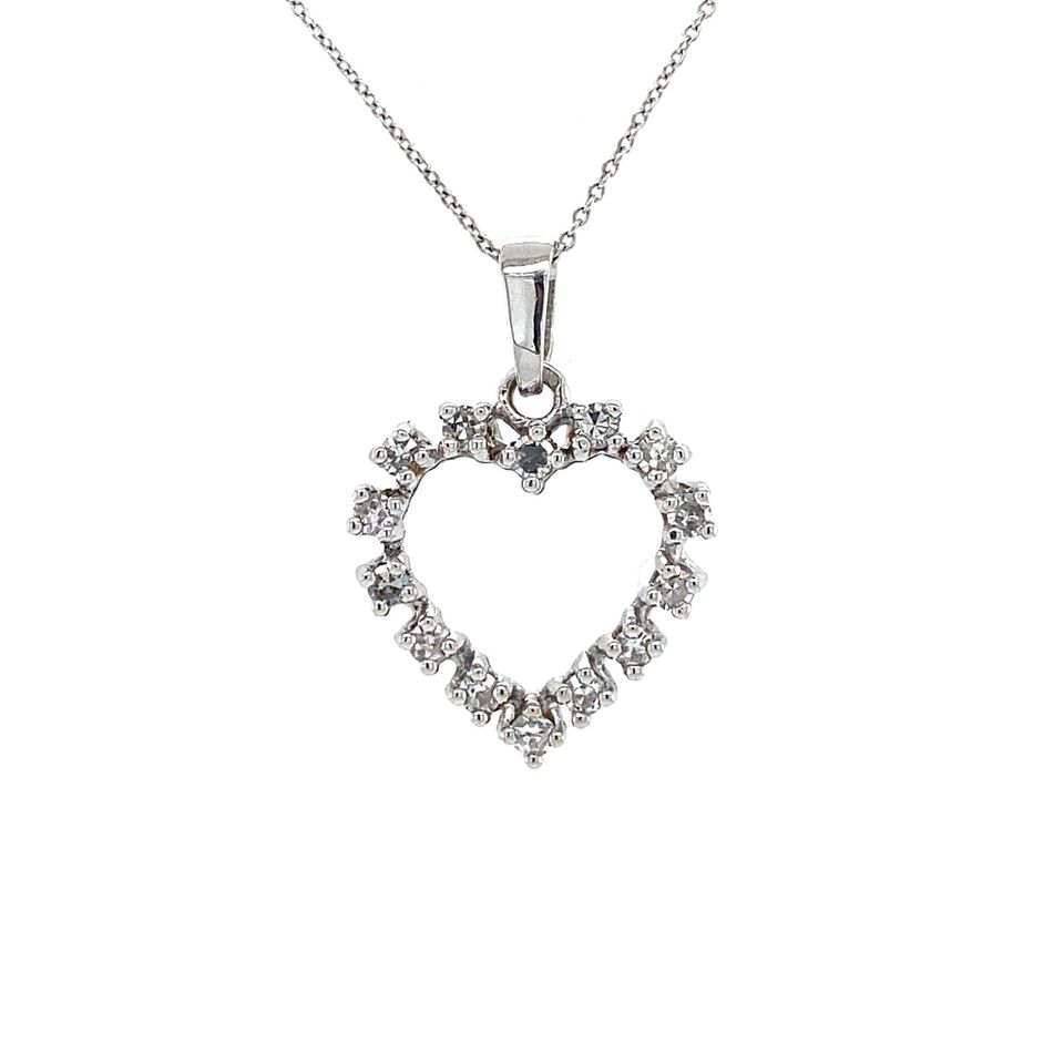 Vintage 14K White Gold Heart Pendant with Diamond