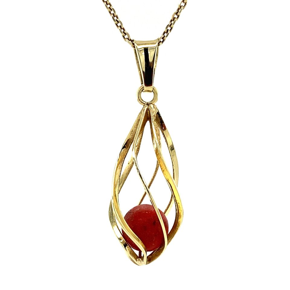 Vintage 14K Gold Pendant with Red Coral