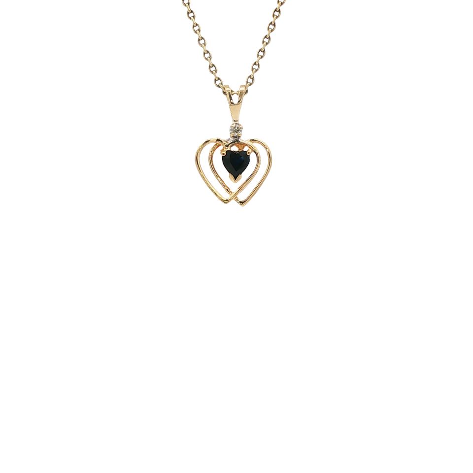 Vintage 14K Gold Heart Pendant with Sapphire and Diamond