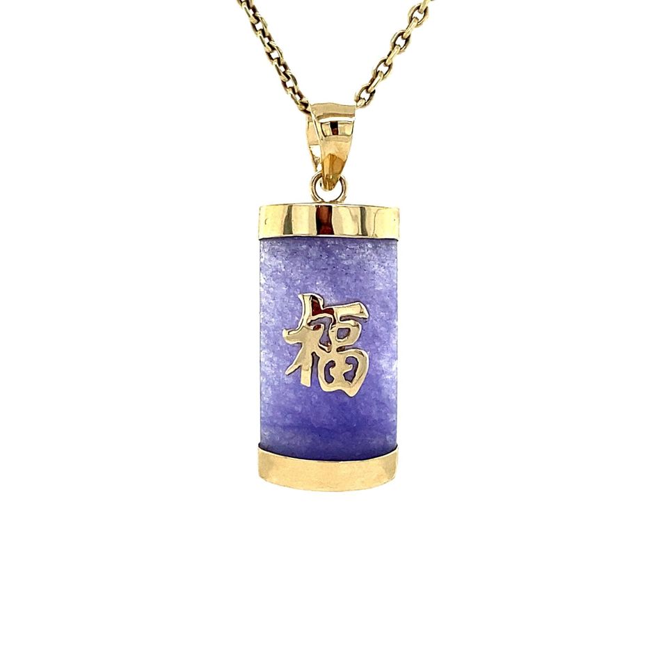 Vintage 9K Gold Pendant with Paarse Jade