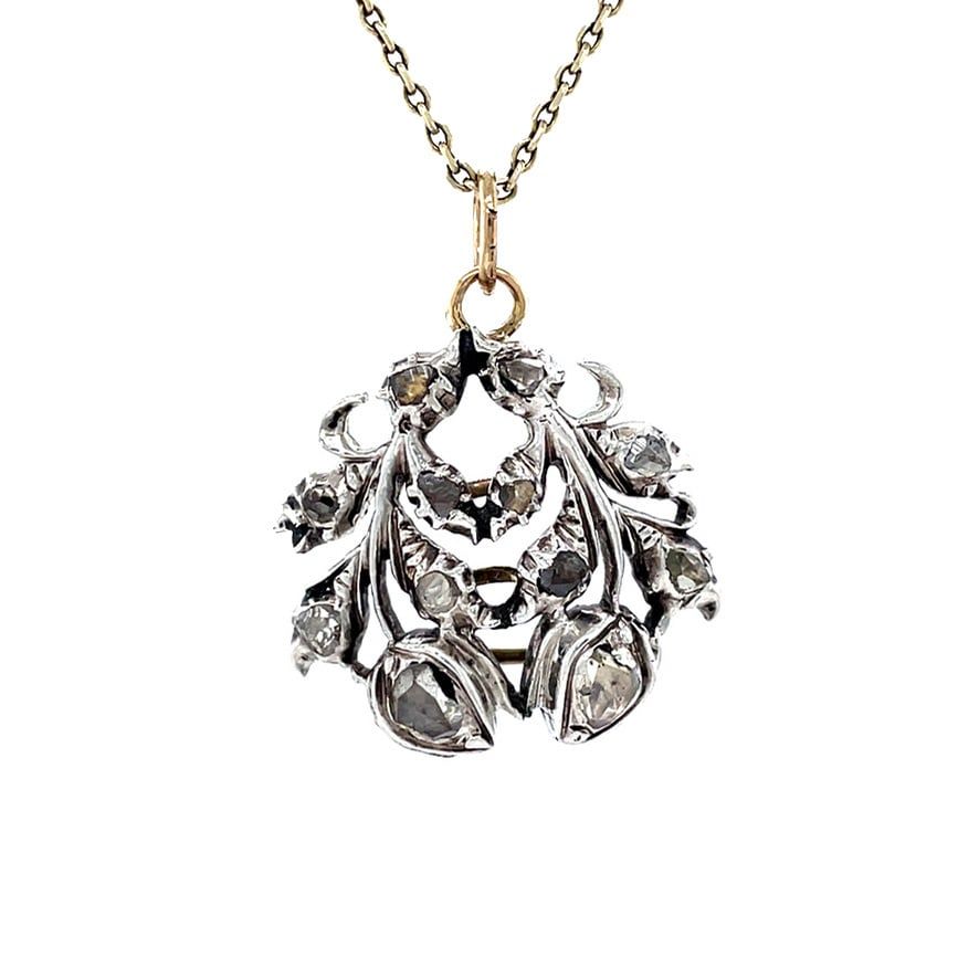 Vintage 14K Gold Pendant with Rose Cut Diamond