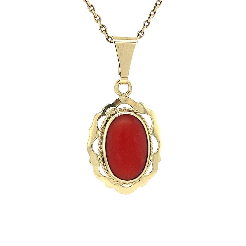 Vintage 14K Gold Pendant with Red Coral