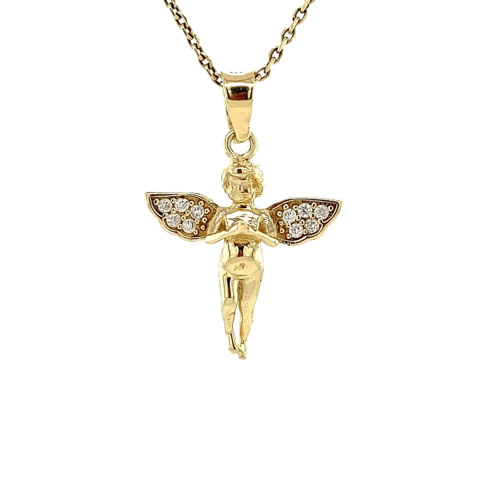 Vintage 14K Gold Pendant Angel with Cubic Zirconia