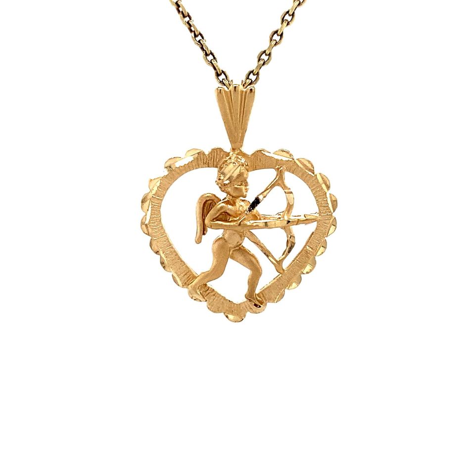 Vintage 14K Gold Heart Pendant with Cupido