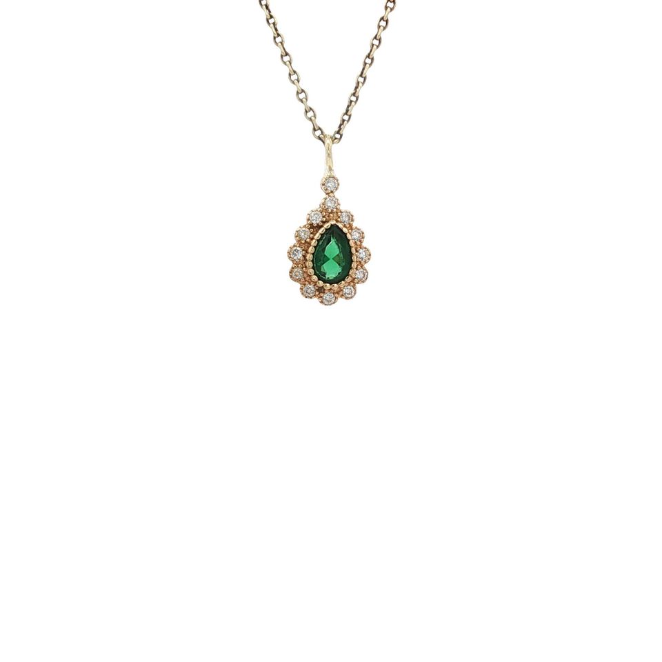 Vintage 14K Gold Cluster Pendant with Colored Stone and Cubic Zirconia