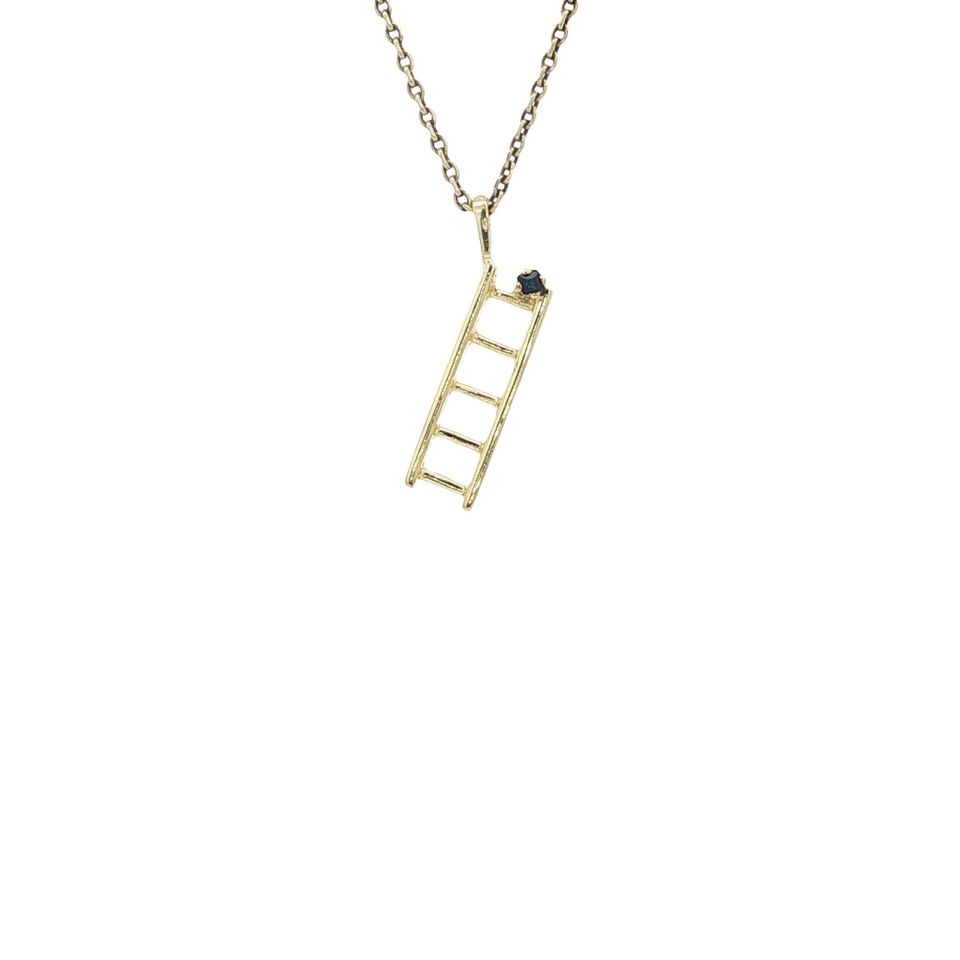 Vintage 14K Gold Ladder Pendant with Sapphire