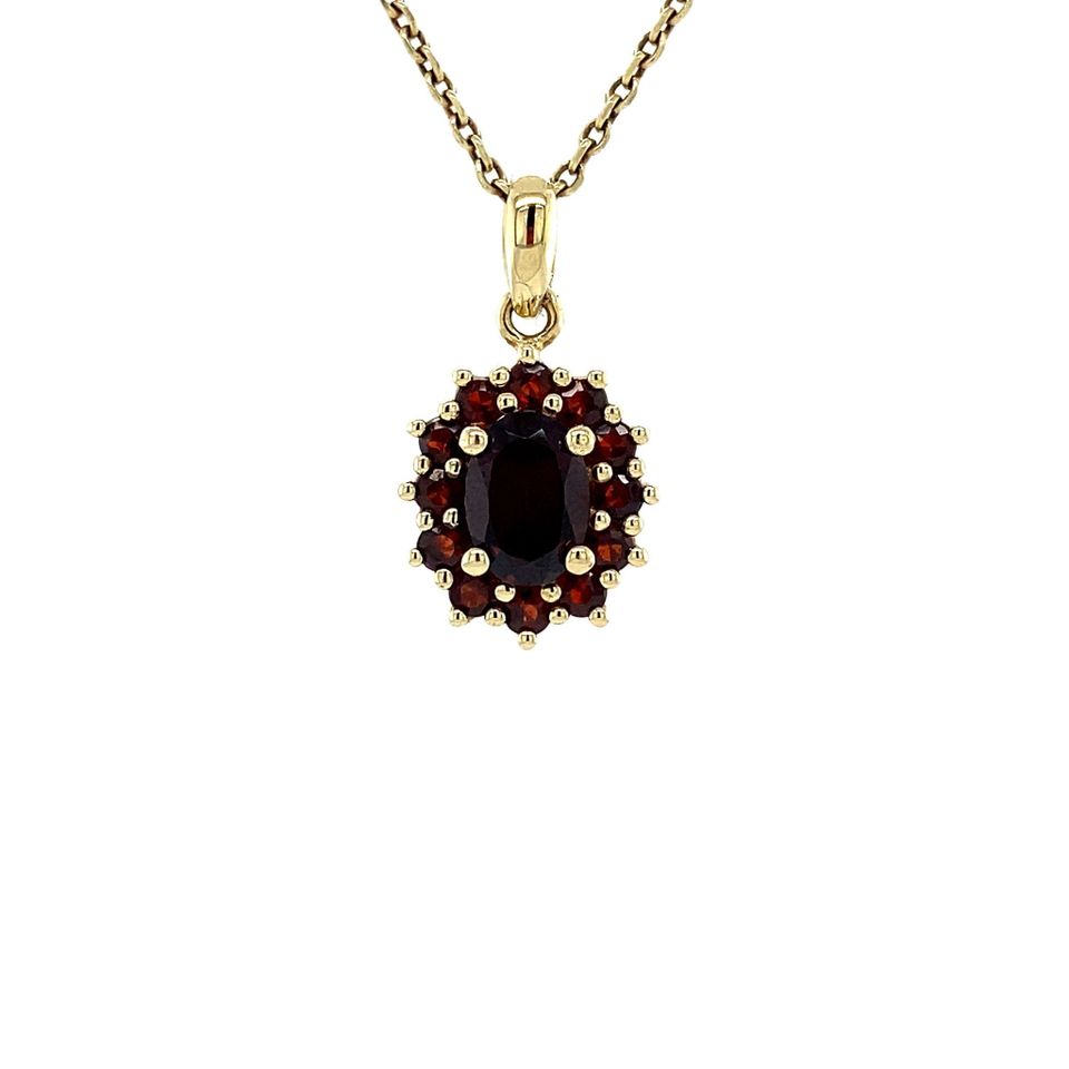 Vintage 14K Gold Cluster Pendant with Garnet