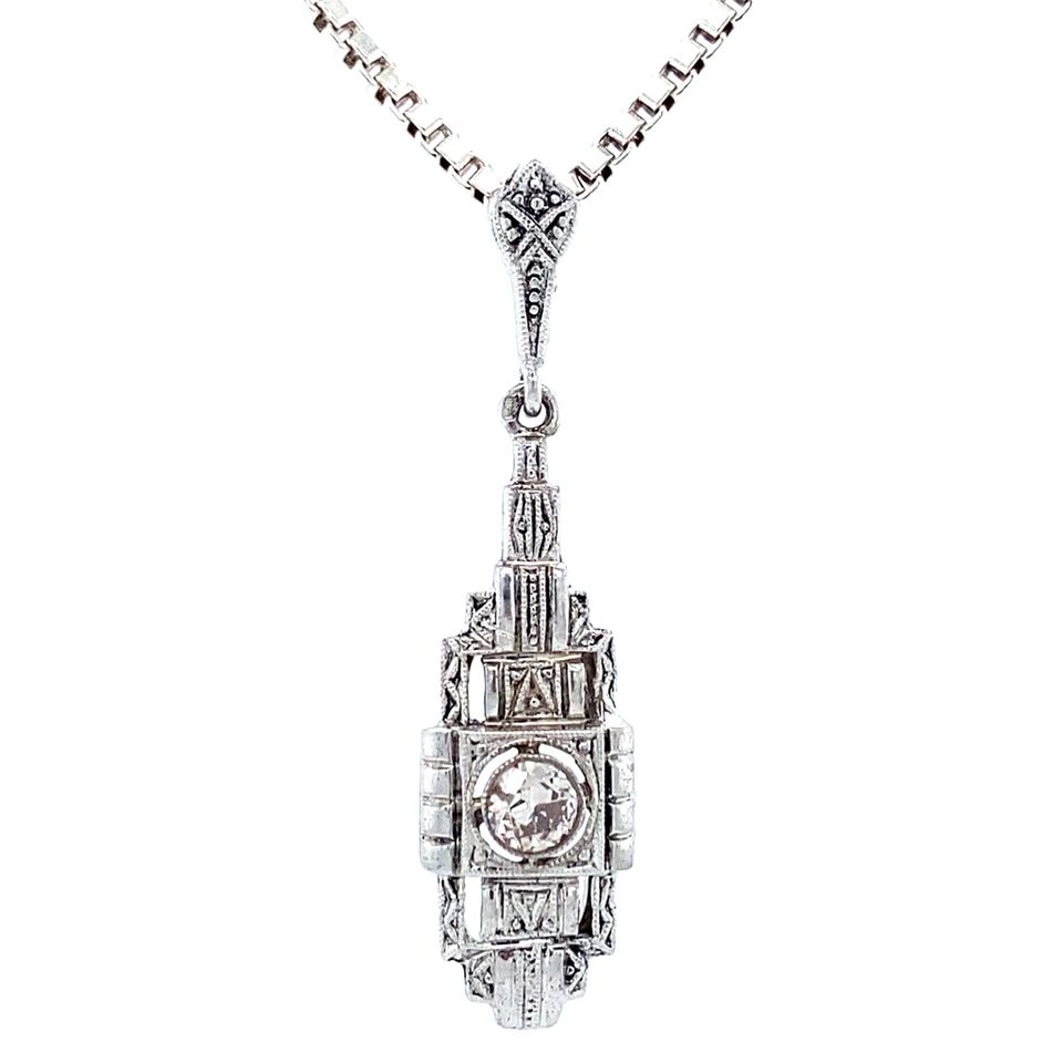Vintage Sterling Silver Pendant with Diamond