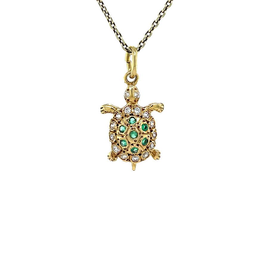 Vintage 14K Gold Schildpad Pendant with Spinel