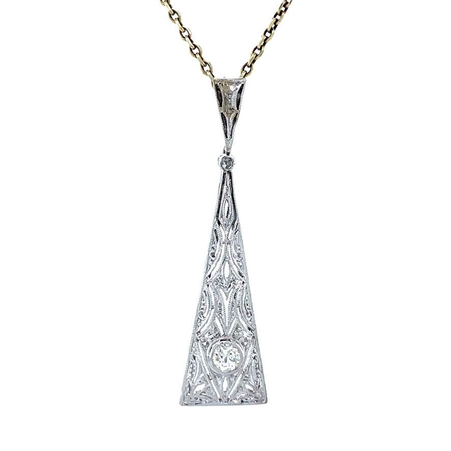 Vintage 14K White Gold Pendant with Diamond