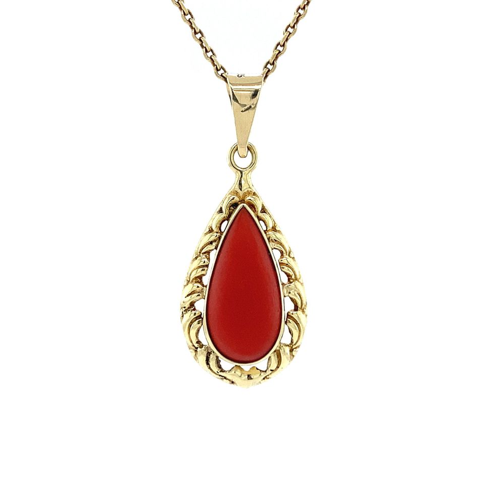 Vintage 14K Gold Pendant with Red Coral