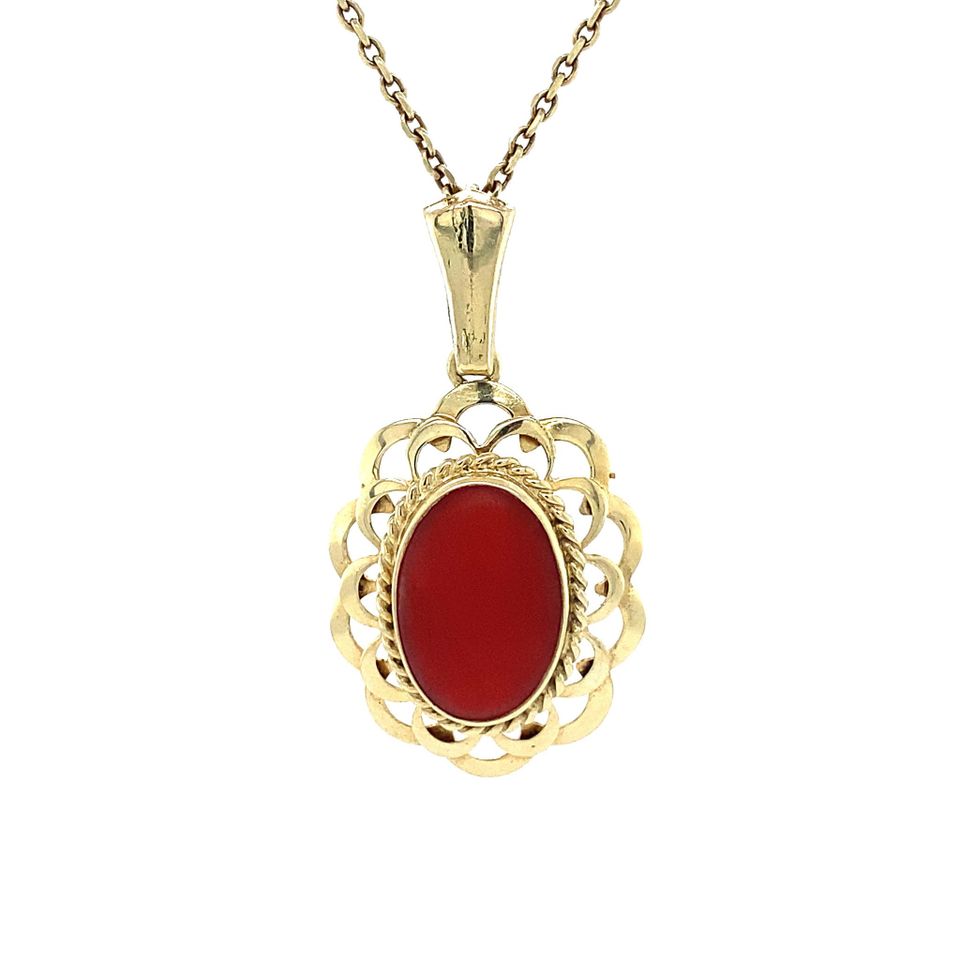 Vintage 14K Gold Pendant with Red Coral