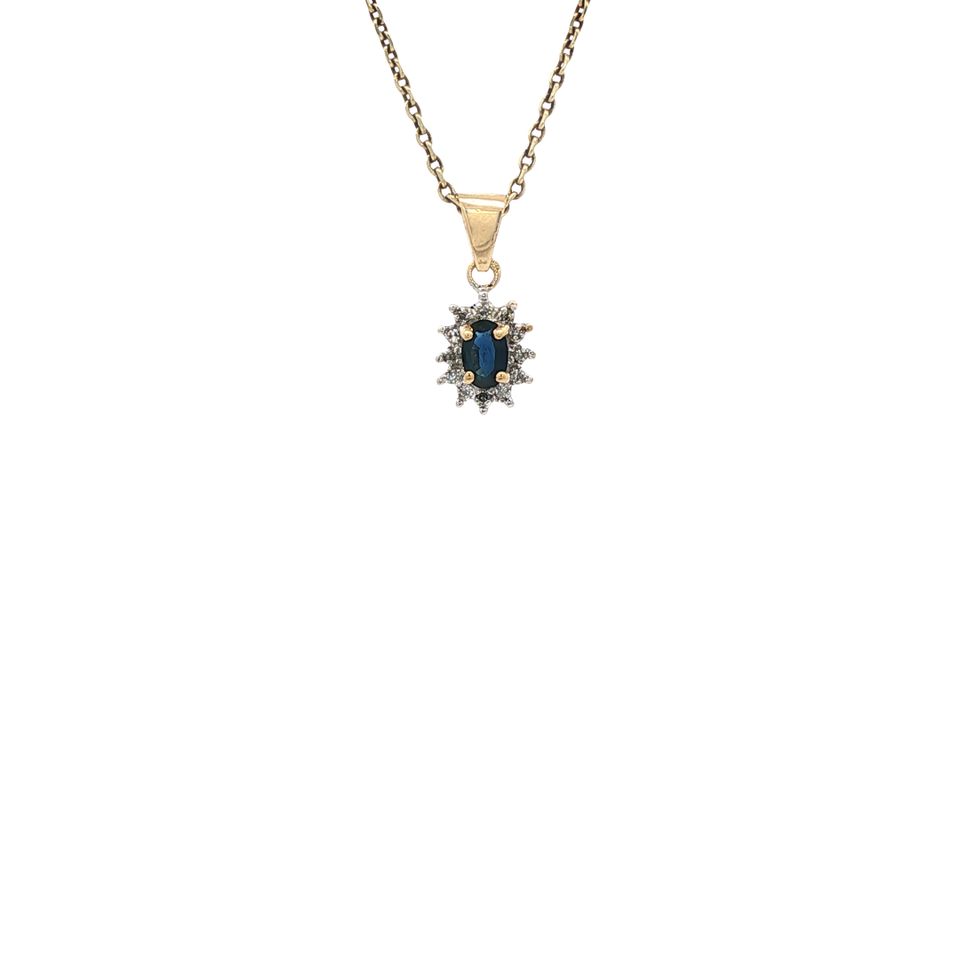Vintage 14K Gold Pendant with Sapphire and Diamond